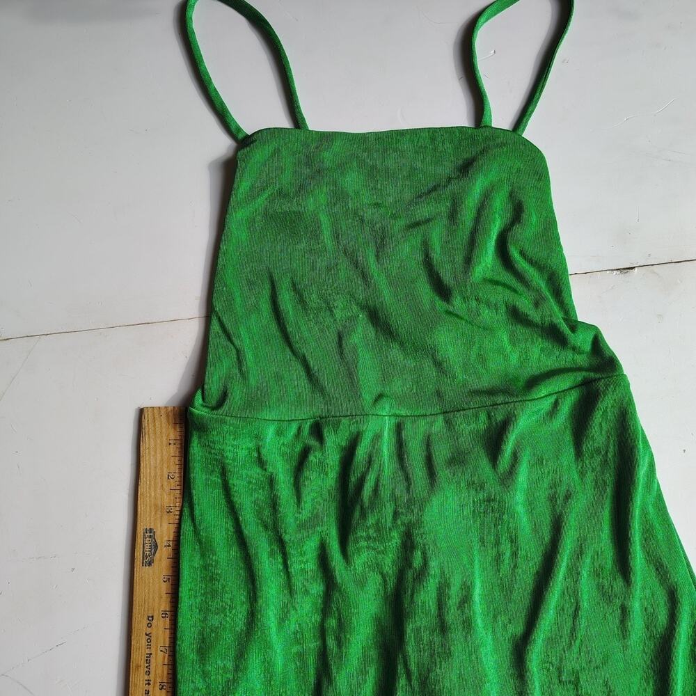 Wild Fable Y2K Vtg Emerald Satin Lace Up Back Midi Dress Side Slit Women's Large - Picture 7 of 15